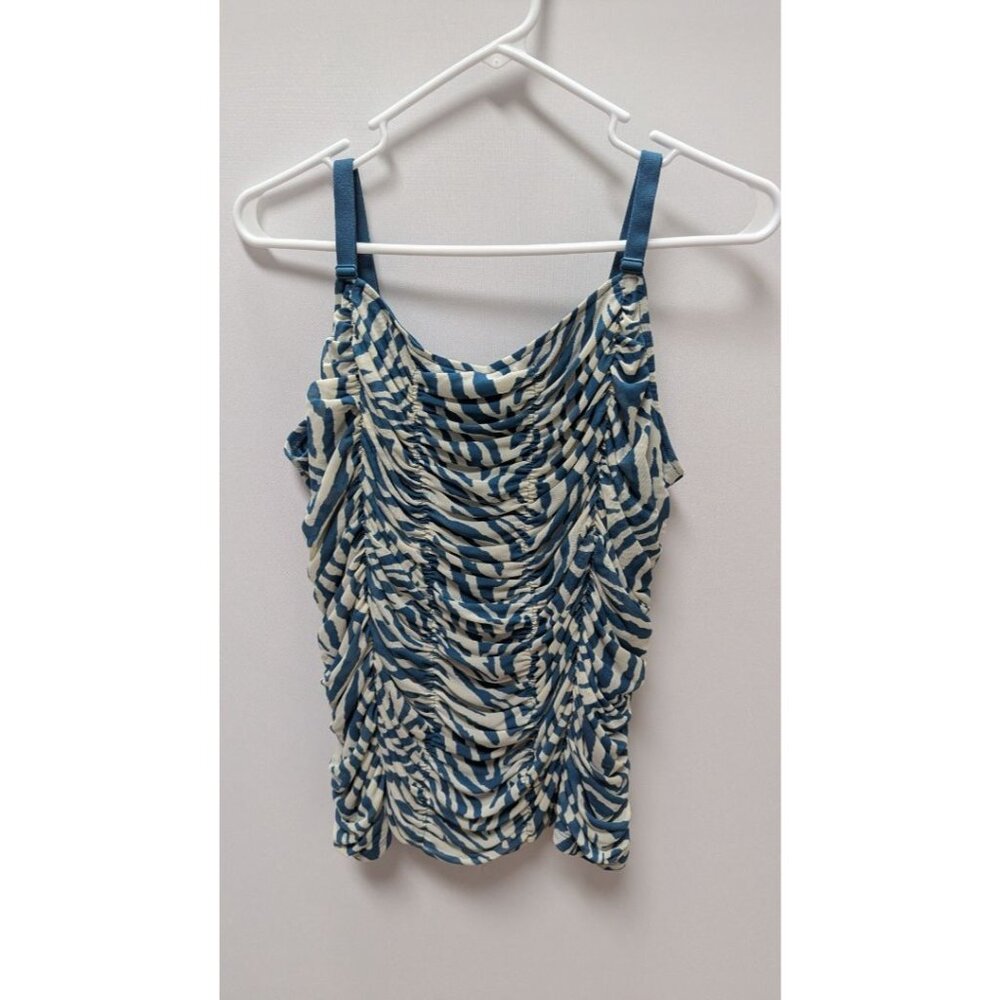 Torrid Blue/Cream Zebra Striped Ruched Tank